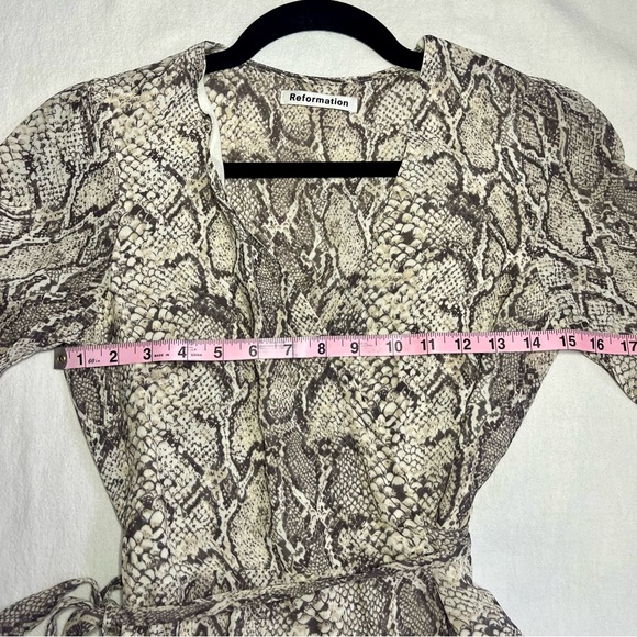 Reformation Like New Snake Skin Patterned Mini Wrap Dress with 3/4 Sleeves! - Picture 12 of 13